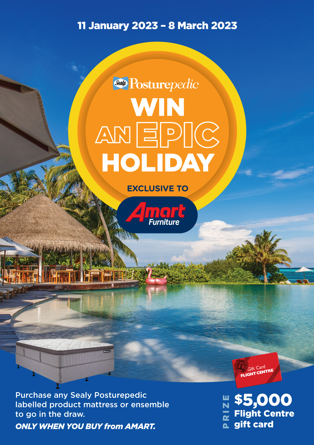 Win an Epic Holiday with Amart Furniture Sealy of Australia