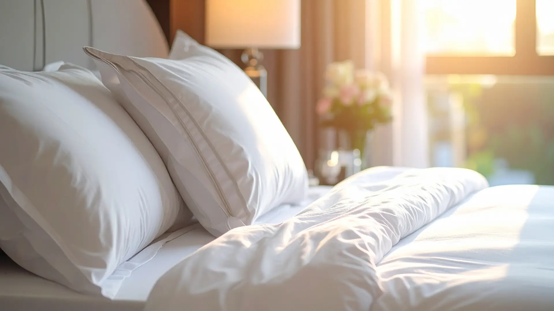 Bed with duvet and pillows no covers