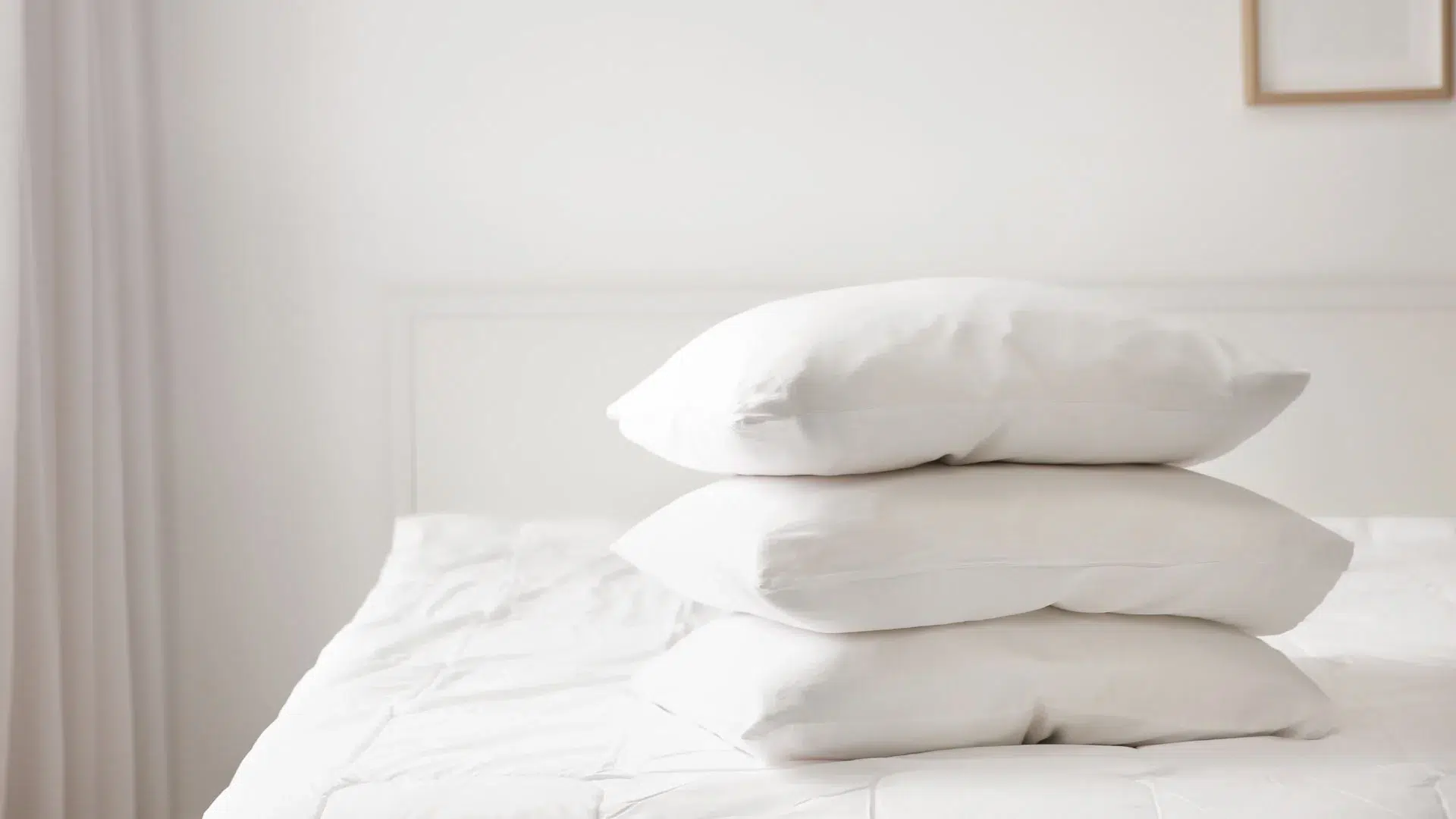 Stack of pillows on clean bed